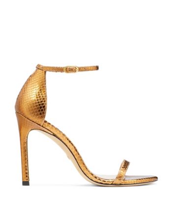 Stuart Weitzman,NUDISTSONG,Sandal,Cuir embossé serpent métallique,Bronze