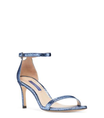 Stuart Weitzman,Nunakedstraight,Sandal,Cuir embossé serpent métallique,Bleu pâle céruléen