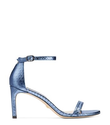 Stuart Weitzman,Nunakedstraight,Sandal,Cuir embossé serpent métallique,Bleu pâle céruléen