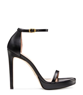 Stuart Weitzman,Nudist Disco,Sandal,Smooth Leather,Black,Front View