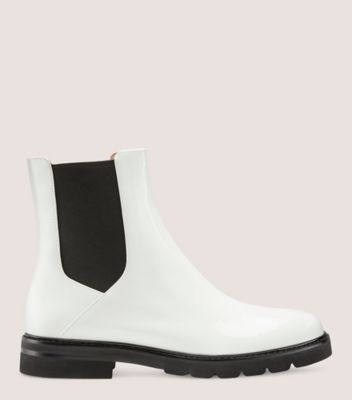 Stuart Weitzman,DYLAN CHELSEA BOOTIE,Leather,Rubber,Chelsea Boots,Elastic Gore,Pull Tab,Casual,White,Front View