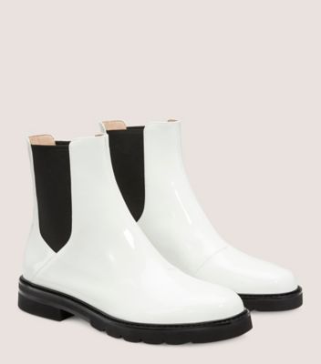 Stuart Weitzman,DYLAN CHELSEA BOOTIE,Leather,Rubber,Chelsea Boots,Elastic Gore,Pull Tab,Casual,White