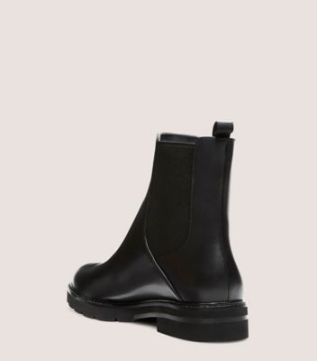 Stuart Weitzman,DYLAN CHELSEA BOOTIE,Leather,Chelsea Boots,Pull Tab,Elastic Gore,Casual,Black,Back View