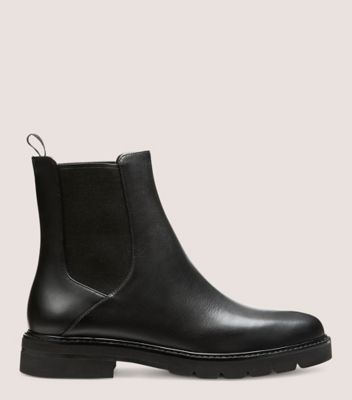 Stuart Weitzman,DYLAN CHELSEA BOOTIE,Leather,Chelsea Boots,Pull Tab,Elastic Gore,Casual,Black,Front View