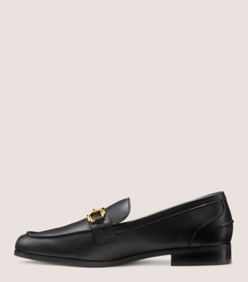 Stuart Weitzman,OWEN BUCKLE LOAFER,Leather,Nappa Leather,Rubber,Loafer,Flats,Metal,Penny Loafer,Gold Metal,Work,Black