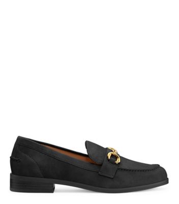 Stuart Weitzman,OWEN BUCKLE LOAFER,Suede,Leather,Rubber,Flats,Loafer,Penny Loafer,Metal,Silver Metal,Work,,Front View