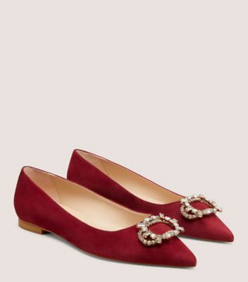 Stuart Weitzman,Soulier plat Eloise,Flat,Suède,Rouge Rioja