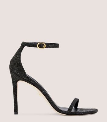 Stuart Weitzman,Nudistcurve 100 Strap Sandal,Sandal,Swarovski crystal fabric,Black,Front View