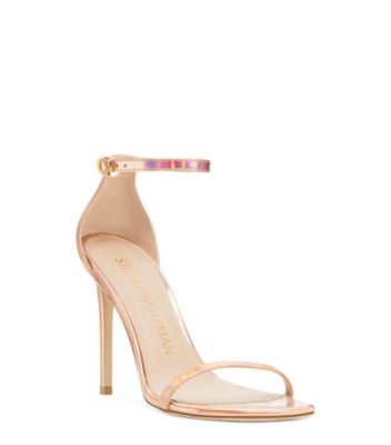 Stuart Weitzman,SANDALE À SANGLE NUDISTCURVE 100,Sandal,Specchio hologramme,Or rose,Side View