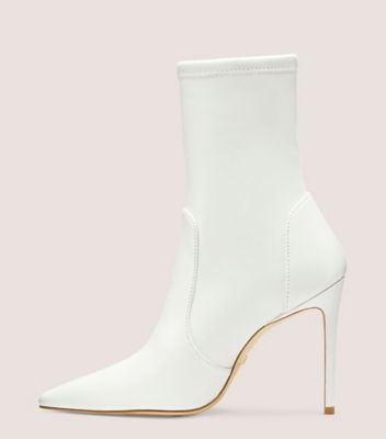 Stuart Weitzman,STUART 100 STRETCH BOOTIE,Bootie,Stretch Nappa Leather,White