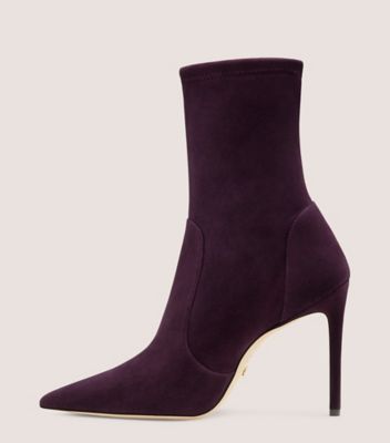 Stuart Weitzman,Bottine extensible Stuart 100,Bootie,Suède extensible,Violet aubergine