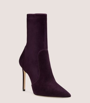 Stuart Weitzman,Bottine extensible Stuart 100,Bootie,Suède extensible,Violet aubergine,Side View