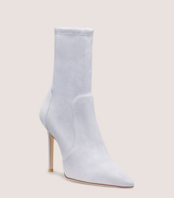 Stuart Weitzman,STUART 100 STRETCH BOOTIE,Suede,Leather,Rubber,Bootie,Sock,Day Party,Gray,Side View