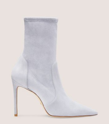Stuart Weitzman,STUART 100 STRETCH BOOTIE,Suede,Leather,Rubber,Bootie,Sock,Day Party,Gray,Front View