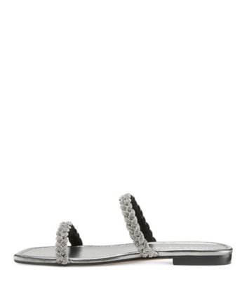 Stuart Weitzman,Addison Slide Sandal,Slide,Liquid Metallic Leather,Gunmetal