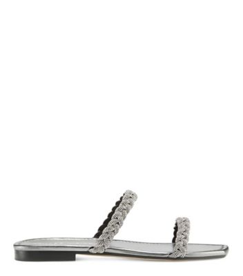 Stuart Weitzman,Addison Slide Sandal,Slide,Liquid Metallic Leather,Gunmetal