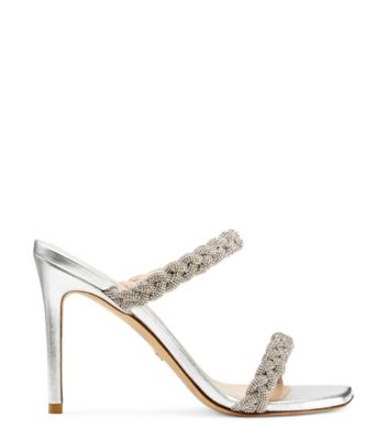 Stuart Weitzman,Addison 100 Braided Sandal,Slide,Liquid Metallic Leather,Silver