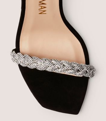 Stuart Weitzman,NUDISTCURVE 100 HIGHSHINE SANDAL,Suede,Leather,Sandals,Crystal,Braided,Rhinestones,Cocktail,Multi Color,top down View