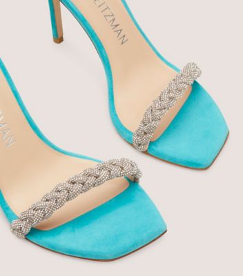 Stuart Weitzman,NUDISTCURVE 100 HIGHSHINE SANDAL,Suede,Leather,Sandals,Crystal,Braided,Rhinestones,Cocktail,Multi Color