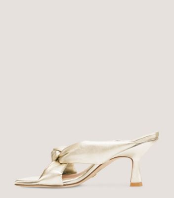 Stuart Weitzman,Playa 75 Knot Sandal,Slide,Liquid Metallic Leather,Platino Gold