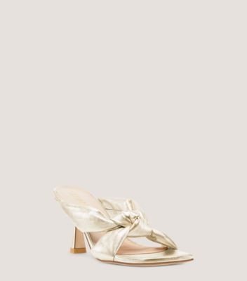 Stuart Weitzman,Playa 75 Knot Sandal,Slide,Liquid Metallic Leather,Platino Gold