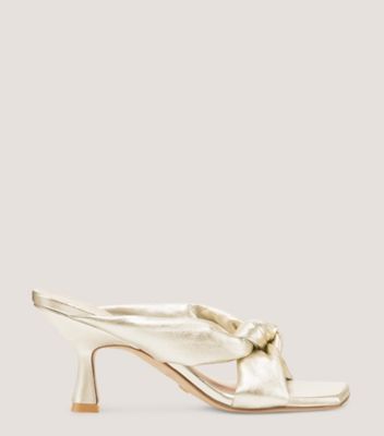 Stuart Weitzman,Playa 75 Knot Sandal,Slide,Liquid Metallic Leather,Platino Gold,Front View