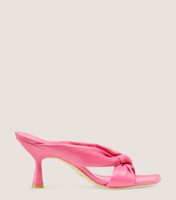 Stuart Weitzman,Playa 75 Knot Sandal,Slide,Lacquered Nappa Leather,Hot Pink,Front View