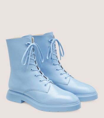 Stuart Weitzman,MCKENZEE BOOTIE,Leather,Rubber,Combat,Tie Belt,Pull Tab,Outdoor,Blue