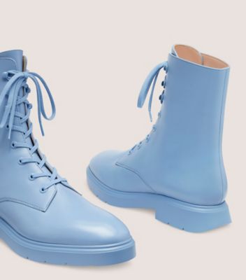 Stuart Weitzman,MCKENZEE BOOTIE,Leather,Rubber,Combat,Tie Belt,Pull Tab,Outdoor,Blue