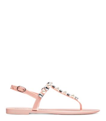 Stuart Weitzman,Sandale avec cristaux Jelly Goldie,Sandal,Caoutchouc brillant,Rose poudre laiteux