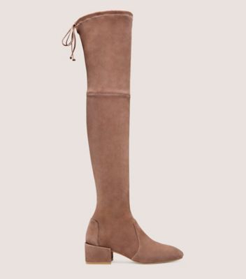 Stuart Weitzman,Botte au-dessus du genou Accordion,Boot,Suède extensible,Taupe,Front View