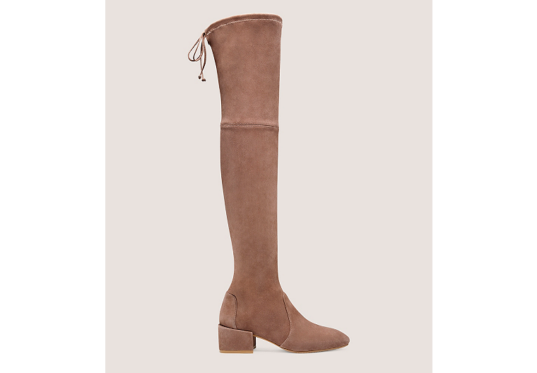 Stuart Weitzman,Accordion Over-The-Knee Boot,Boot,Stretch suede,Taupe,Front View