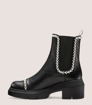 Stuart Weitzman,Bottine Norah Demipearl,Bootie,Cuir,Noir