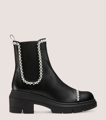 Stuart Weitzman,Bottine Norah Demipearl,Bootie,Cuir,Noir,Front View