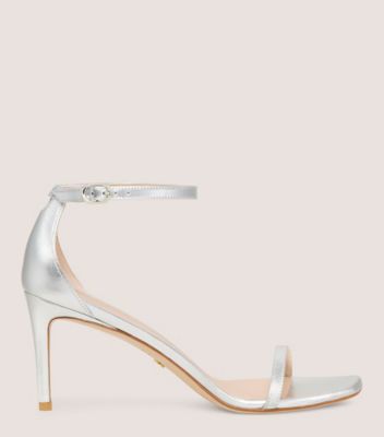 Stuart Weitzman,NUDISTCURVE 75 SANDAL,Sandal,Liquid Metallic Leather,Silver