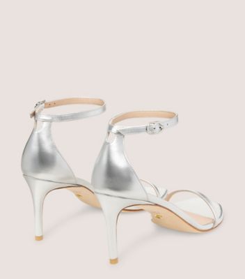 Stuart Weitzman,NUDISTCURVE 75 SANDAL,Sandal,Liquid Metallic Leather,Silver