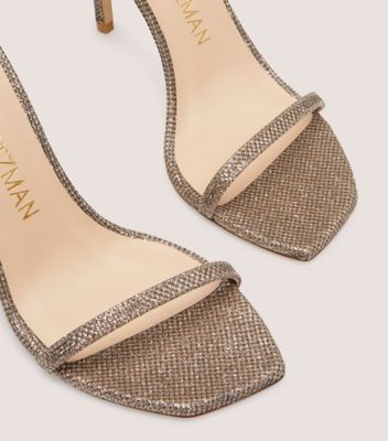 Stuart Weitzman,NUDISTCURVE 100 STRAP SANDAL,Leather,Sandals,Glitter,Formal,Metallic,Bronze,Detailed View