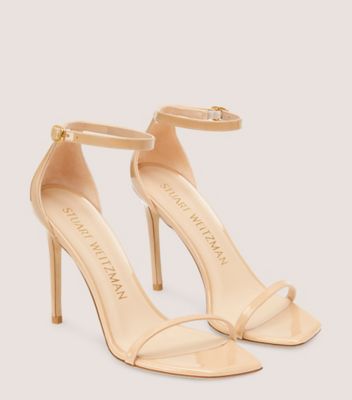 Stuart Weitzman,Nudistcurve 100 Sandal,Sandal,Patent leather,Adobe Beige,Angle View