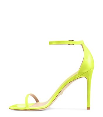 Stuart Weitzman,SANDALE À SANGLE NUDISTCURVE 100,Sandal,Cuir verni,Jaune fluo