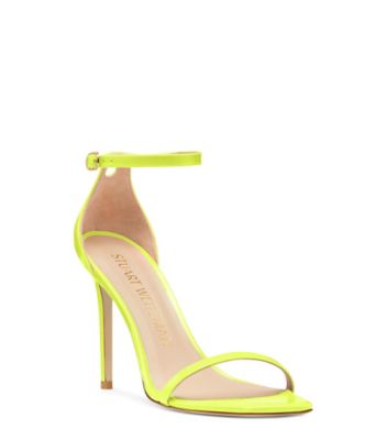 Stuart Weitzman,NUDISTCURVE 100 STRAP SANDAL,Sandal,Patent leather,Neon Yellow