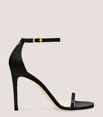 Stuart Weitzman,NUDISTCURVE 100 SANDAL,Leather,Sandals,Foam,Traction,Cocktail,Black,Front View