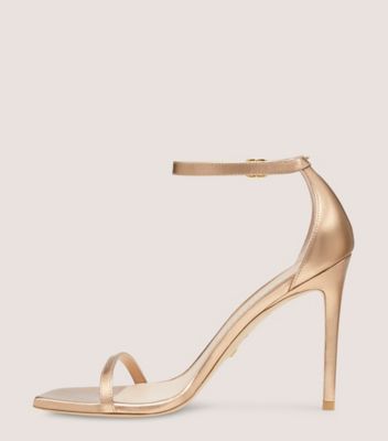 Stuart Weitzman,Sandale à sangle Nudistcurve 100,Sandal,Cuir métallique liquide,Or