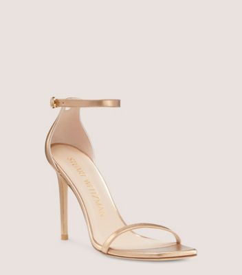 Stuart Weitzman,Nudistcurve 100 Strap Sandal,Sandal,Liquid Metallic Leather,Gold,Side View