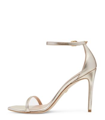 Stuart Weitzman,Nudistcurve 100 Strap Sandal,Sandal,Liquid metallic leather,Platino Gold