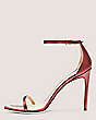 Stuart Weitzman,Nudistcurve 100 Strap Sandal,Sandal,Liquid Metallic Leather,Chile Red