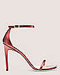 Stuart Weitzman,Nudistcurve 100 Strap Sandal,Sandal,Liquid Metallic Leather,Chile Red,Front View