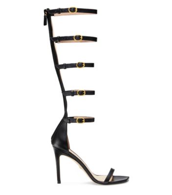 Stuart Weitzman,Nudistcurve Gladiator 100 Sandal,Sandal,Leather,Black,Front View