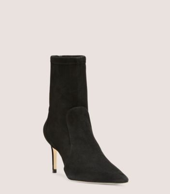 Stuart Weitzman,STUART 75 STRETCH BOOTIE,Suede,Leather,Bootie,Sock,Cocktail,Black,Side View