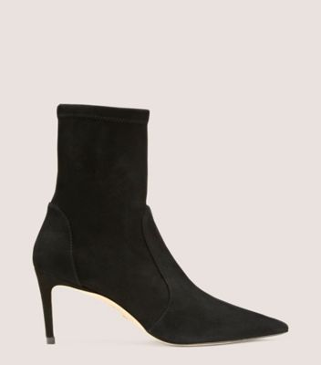 Stuart Weitzman,STUART 75 STRETCH BOOTIE,Suede,Leather,Bootie,Sock,Day Party,Black,Front View