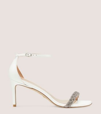 Stuart Weitzman,Nudistcurve 75 Highshine Sandal,Sandal,Lacquered Nappa Leather,White,Front View